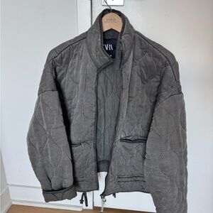 Zara Gray Quilted Bomber Jacket